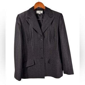 Le Suit Womens Herringbone Blazer Size 10 Black Charcoal